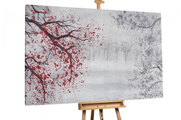 Gemälde handgemalt Bild Baum Landschaft Blüten Winter Schnee