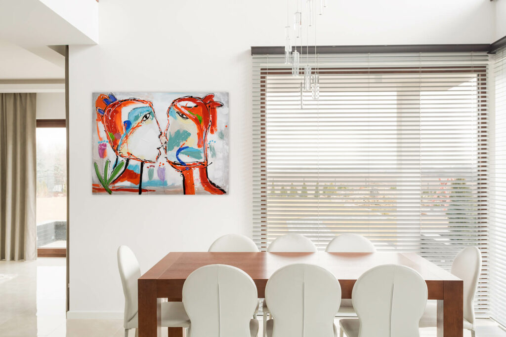 Acrylbild handgemalt Gemälde Esszimmer Paar Liebe Bunt