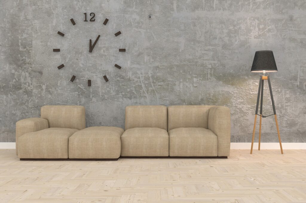 moderne Wanduhr in einem Wohnzimmer entworfen