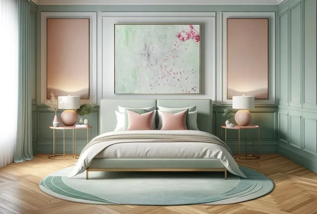 Zartrosa und Mintgrün die Frühlingsfarben im Schlafzimmer