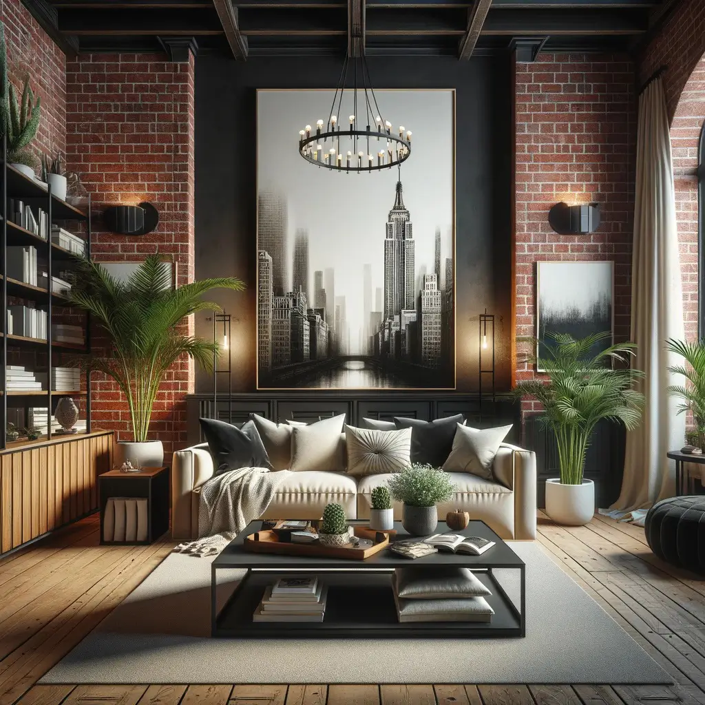 wohnzimmer mit grossen möbeln und hohem bücherregal