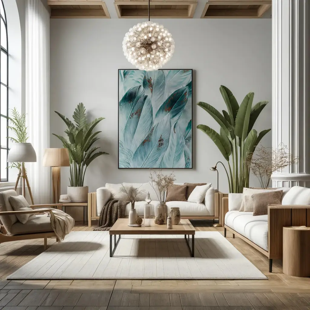 wohnzimmer mit großen pflanzen zur ergänzung der hohen decken