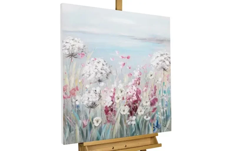 Mediterran Stile Handgemaltes Gemälde 'Blumige Aussichten' 80x80cm