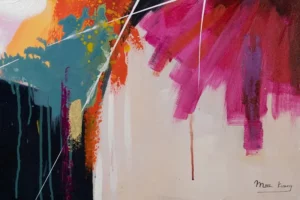 Handgemaltes Gemälde 'Passion der Farben' 80x80cm Detailbild mit Künstlersignatur