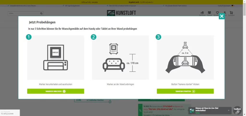 KunstLoft Online-Vorlage zum Aufhängen von Bildern