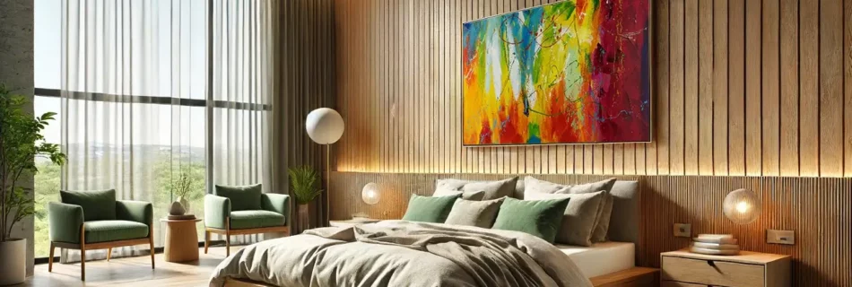 Wohnzimmer mit grünem Sofa und gelb grauem Accenta und die helle Zukunft abstrakte Kunst Acryl Gemälde von Kenneth Zeng