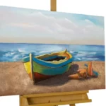 kl03976-boat-beach-beige-blue-metal-painting-metal-wall-painting-wall-decoration-wall-sculpture-01